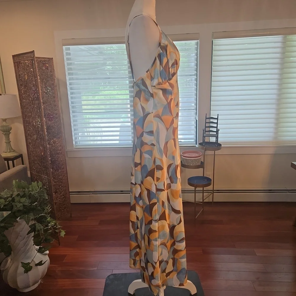 Abercrombie & Fitch Ruched Sleeveless Multicolor Maxi Slip Dress Size Large